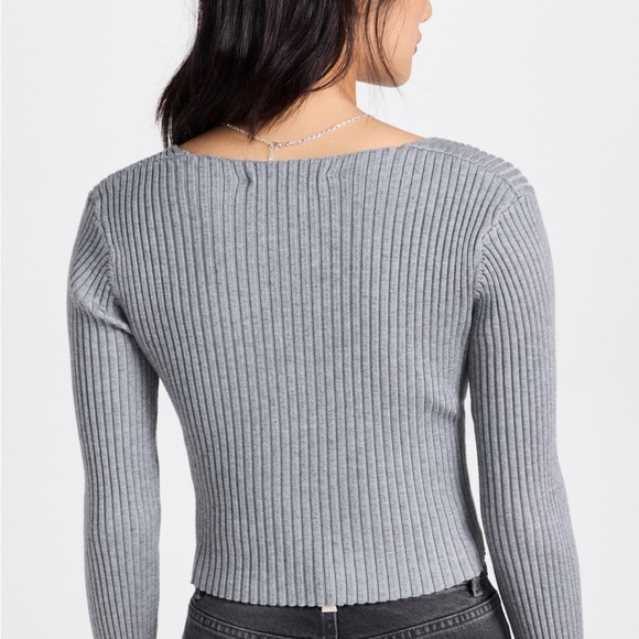 Gray Ribbed Wrap Top - Picture 3 of 5